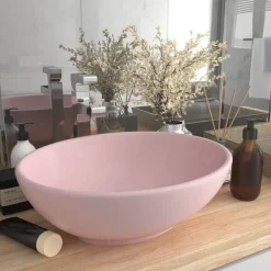 Plomberie-vidaXL Lavabo ovale de luxe 40x33 cm Céramique rose mat