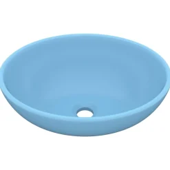 Plomberie-vidaXL Lavabo ovale de luxe 40x33 cm Céramique bleu clair mat
