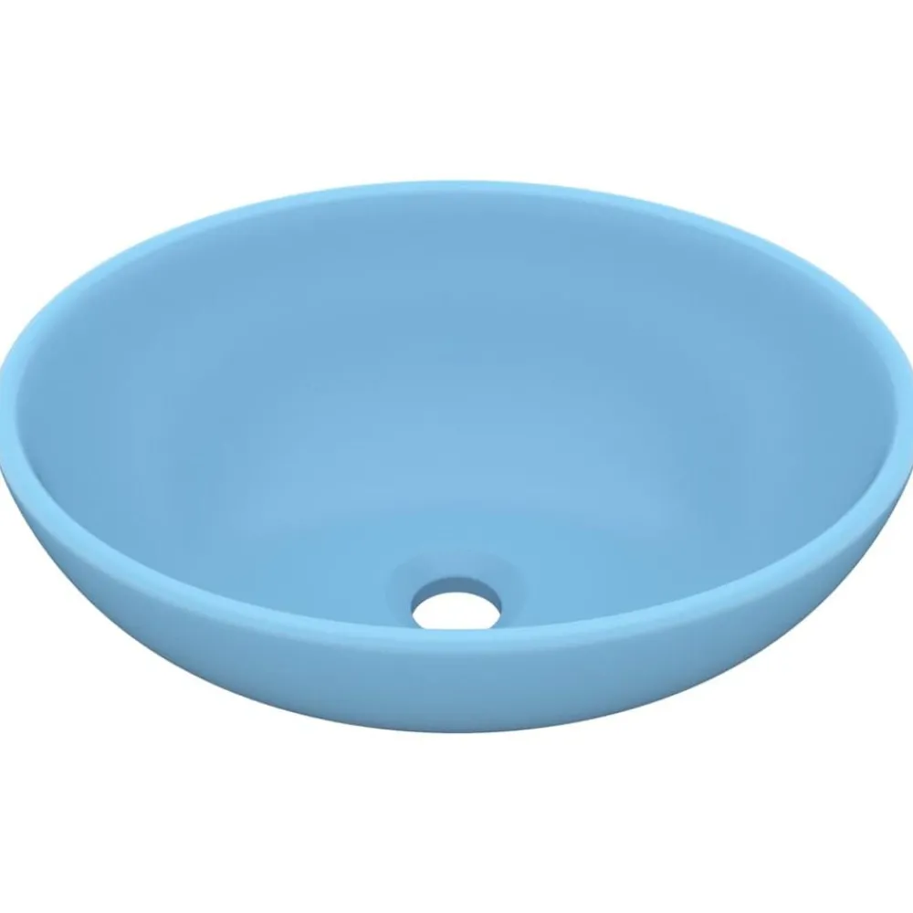 Plomberie-vidaXL Lavabo ovale de luxe 40x33 cm Céramique bleu clair mat
