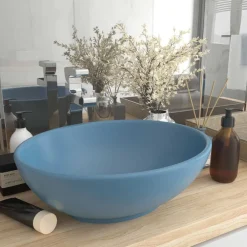 Plomberie-vidaXL Lavabo ovale de luxe 40x33 cm Céramique bleu clair mat