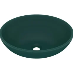 Plomberie-vidaXL Lavabo ovale de luxe 40x33 cm Céramique vert foncé mat