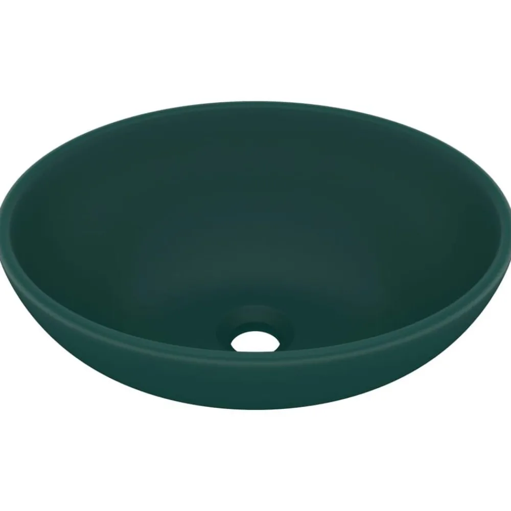 Plomberie-vidaXL Lavabo ovale de luxe 40x33 cm Céramique vert foncé mat