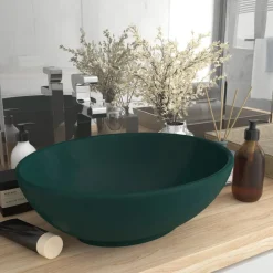 Plomberie-vidaXL Lavabo ovale de luxe 40x33 cm Céramique vert foncé mat