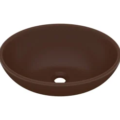 Plomberie-vidaXL Lavabo ovale de luxe 40x33 cm Céramique marron foncé mat
