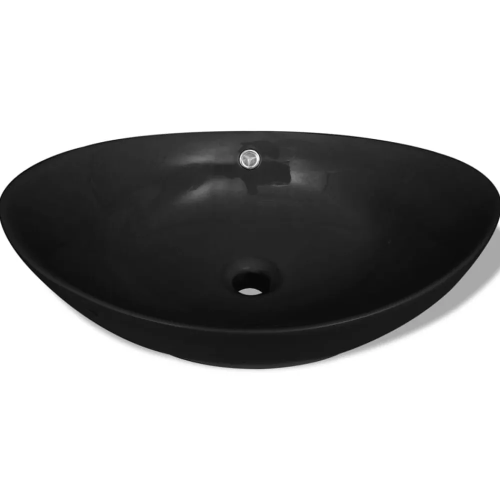vidaXL Lavabo ovale en céramique avec trop plein 59 x 38,5 cm