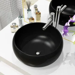 Plomberie-vidaXL Lavabo rond Céramique 40 x 15 cm Noir