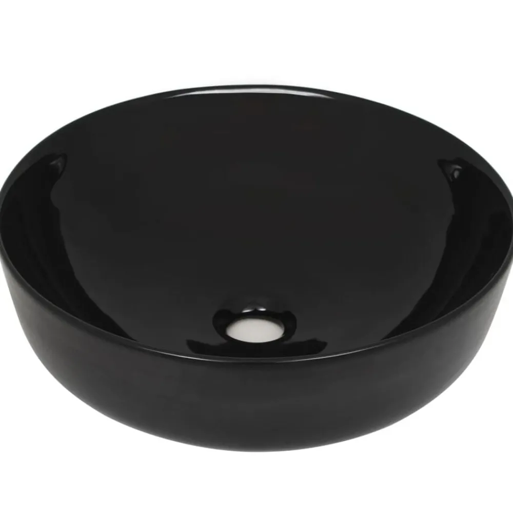 Plomberie-vidaXL Lavabo rond Céramique 41,5 x 13,5 cm Noir