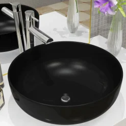 Plomberie-vidaXL Lavabo rond Céramique 41,5 x 13,5 cm Noir