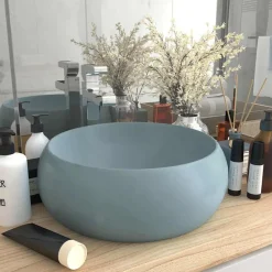 Plomberie-vidaXL Lavabo rond de luxe 40x15 cm Céramique bleu clair mat