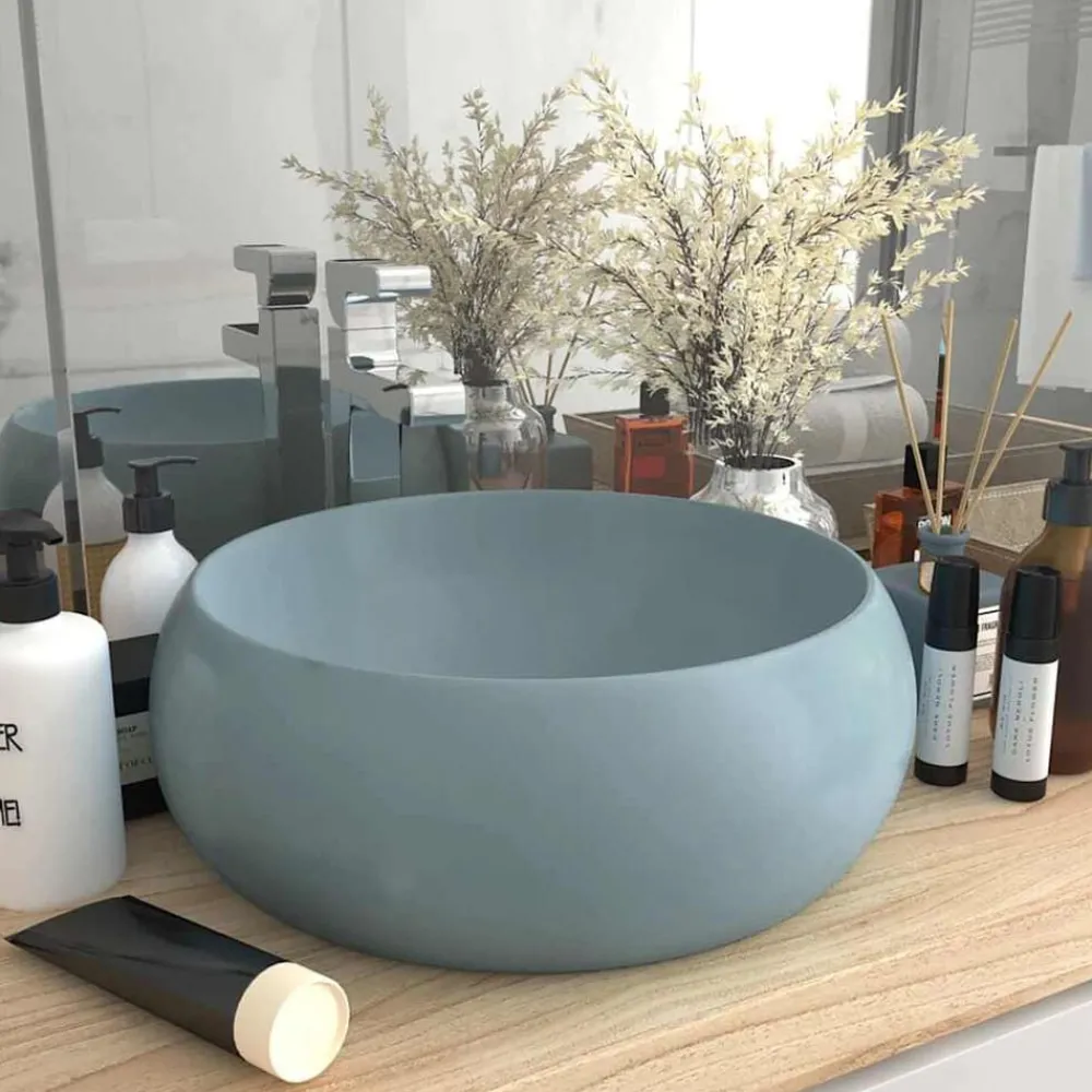 Plomberie-vidaXL Lavabo rond de luxe 40x15 cm Céramique bleu clair mat
