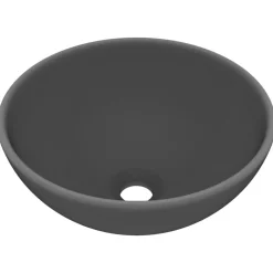Plomberie-vidaXL Lavabo rond de luxe de salle 32,5x14cm Céramique gris foncé mat