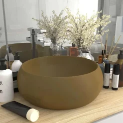 Plomberie-vidaXL Lavabo rond de luxe Crème mat 40x15 cm Céramique cr&egrave;me mat