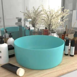 Plomberie-vidaXL Lavabo rond de luxe 40x15 cm Céramique vert clair mat