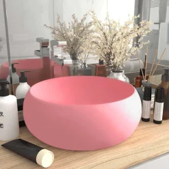 Plomberie-vidaXL Lavabo rond de luxe 40x15 cm Céramique rose mat