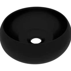 Plomberie-vidaXL Lavabo rond de luxe 40x15 cm Céramique Noir mat
