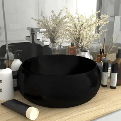Plomberie-vidaXL Lavabo rond de luxe 40x15 cm Céramique Noir mat