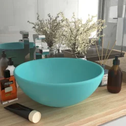 vidaXL Lavabo rond de salle de bain 32,5x14cm Céramique
