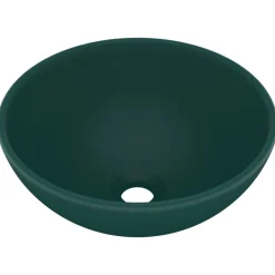 Plomberie-vidaXL Lavabo rond de salle de bain 32,5x14cm Céramique vert foncé mat
