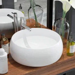 Plomberie-vidaXL Lavabo ronde Céramique 40 x 15 cm Blanc