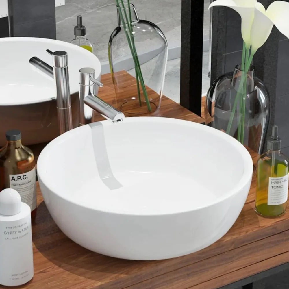 vidaXL Lavabo ronde Céramique 42 x 12 cm