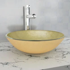 vidaXL Lavabo Verre trempé 42 cm Doré