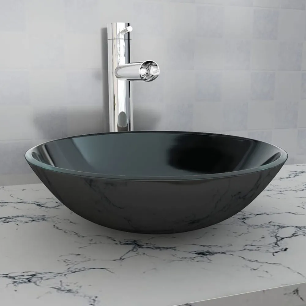 Plomberie-vidaXL Lavabo Verre trempé 42 cm Noir