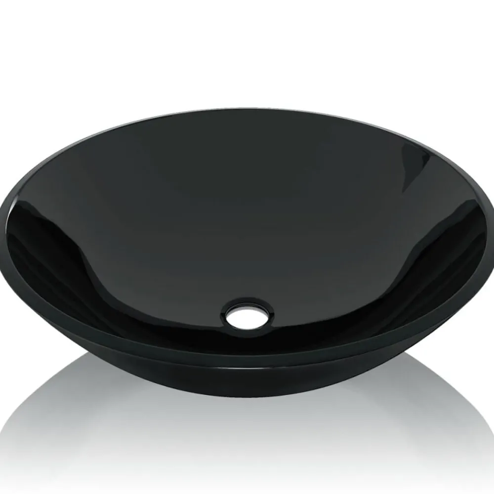 Plomberie-vidaXL Lavabo Verre trempé 42 cm Noir