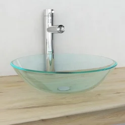 Plomberie-vidaXL Lavabo Verre trempé 42 cm Transparent