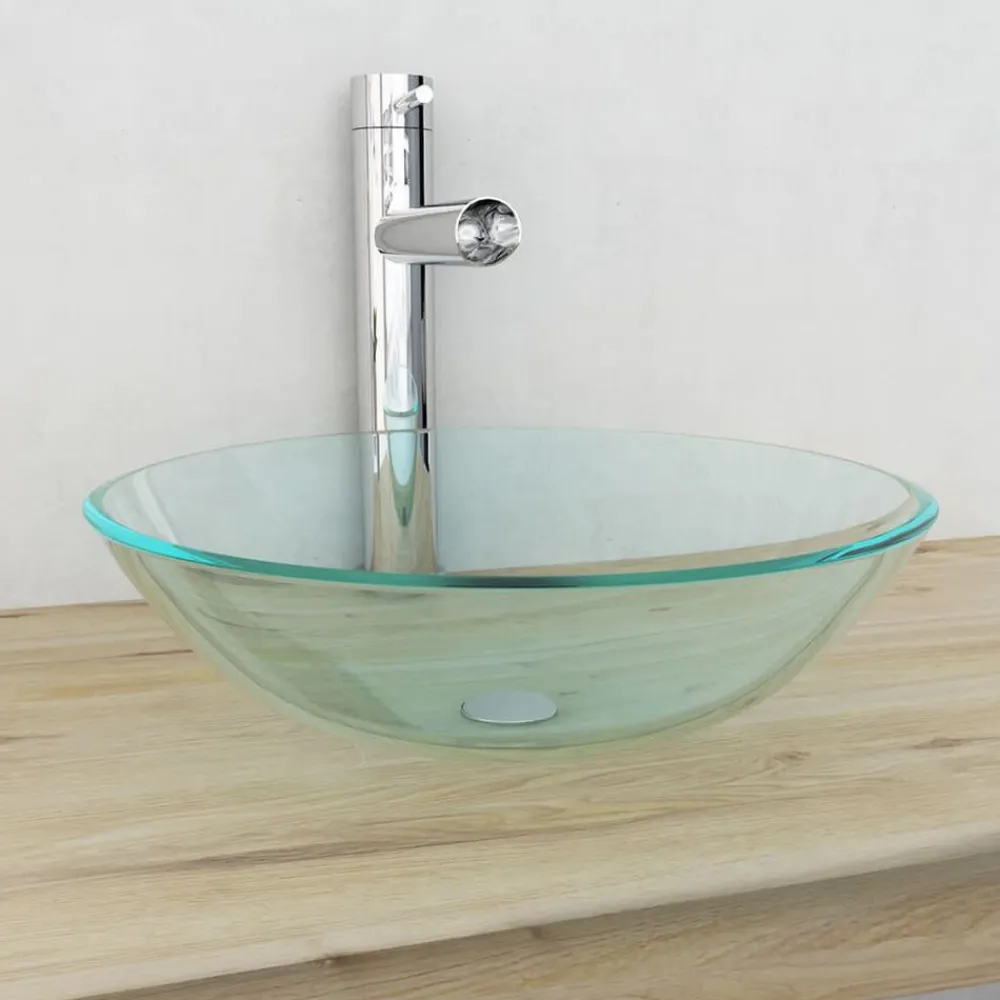 Plomberie-vidaXL Lavabo Verre trempé 42 cm Transparent