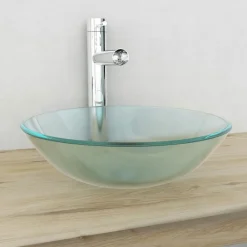 Plomberie-vidaXL Lavabo Verre trempé 42 cm Givré