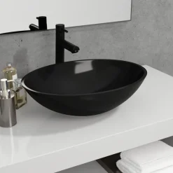 Plomberie-vidaXL Lavabo Verre 50x37x14 cm Noir