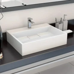 vidaXL Lavabo 50x38x13 cm Fonte minérale/marbre Blanc