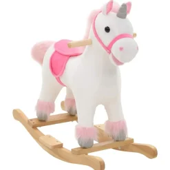 vidaXL Licorne à bascule Peluche 65x32x58 cm Blanc et rose