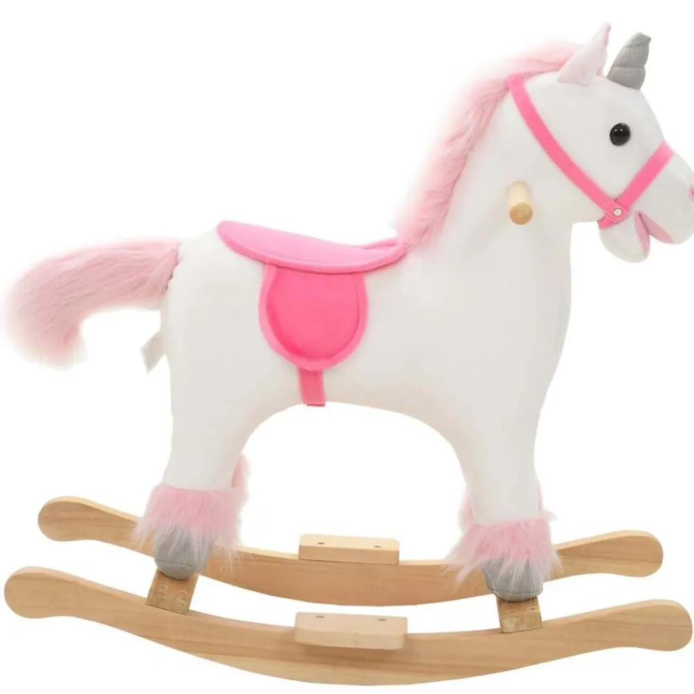 vidaXL Licorne à bascule Peluche 65x32x58 cm Blanc et rose