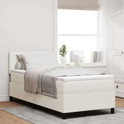 Lits & Accessoires-vidaXL Lit à ressort LED avec tête de lit Crème et Blanc 100 x 200 cm Cr&egrave;me