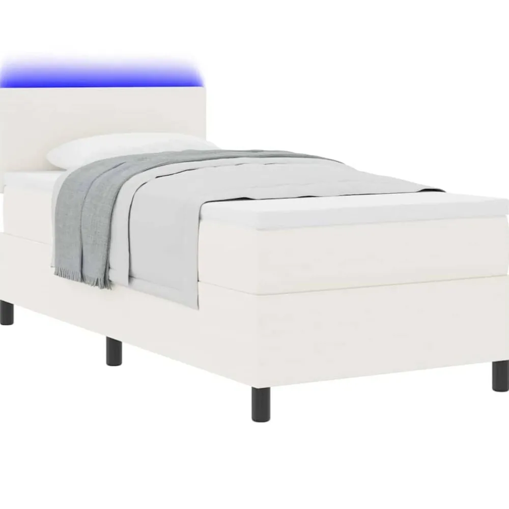 Lits & Accessoires-vidaXL Lit à ressort LED avec tête de lit Crème et Blanc 100 x 200 cm Cr&egrave;me