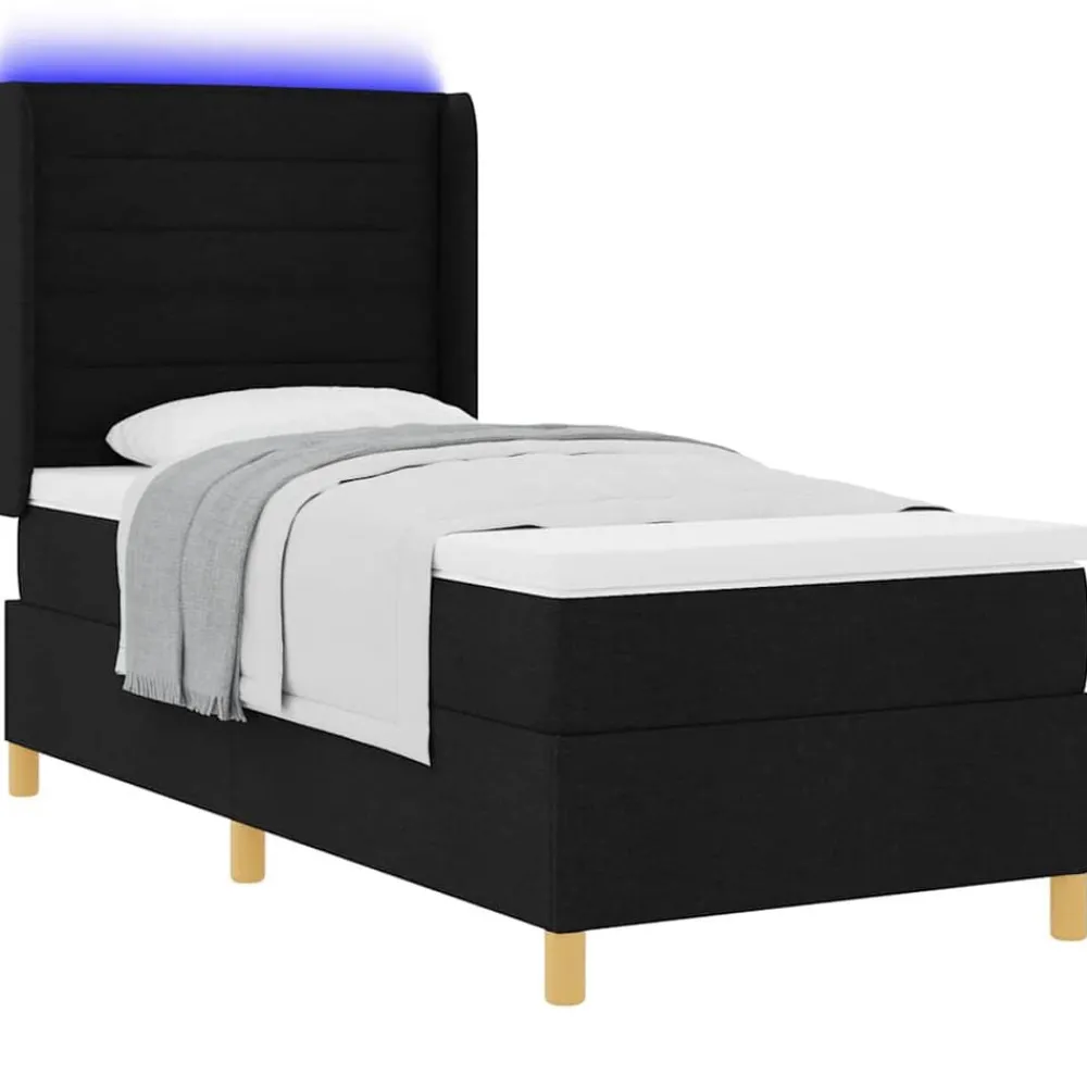 Lits & Accessoires-vidaXL Lit à ressorts avec bandes LED 80 x 200 cm tissu Noir