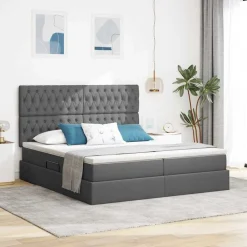 Ensembles De Meubles-vidaXL Lit avec bandes LED avec stockage 180 x 200 cm tissu Gris foncé