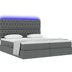 Ensembles De Meubles-vidaXL Lit avec bandes LED avec stockage 180 x 200 cm tissu Gris foncé