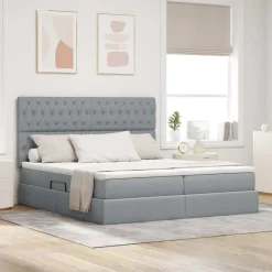 Ensembles De Meubles-vidaXL Lit avec bandes LED avec stockage 180 x 200 cm tissu Gris clair