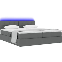 Ensembles De Meubles-vidaXL Lit avec des lumières à LED 180 x 200 cm tissu Gris foncé