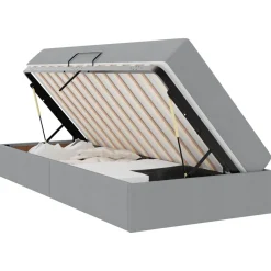 Lits & Accessoires-vidaXL Lit avec rangement et matelas 90 x 190 cm Polyester Gris clair