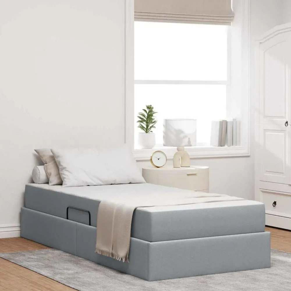 Lits & Accessoires-vidaXL Lit avec rangement et matelas 90 x 190 cm Polyester Gris clair