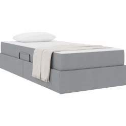 Lits & Accessoires-vidaXL Lit avec rangement et matelas 90 x 190 cm Polyester Gris clair