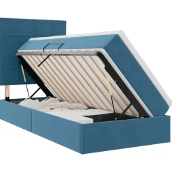 Lits & Accessoires-vidaXL Lit avec rangement et LED 90 x 190 cm Velours Bleu foncé