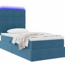 Lits & Accessoires-vidaXL Lit avec rangement et LED 90 x 190 cm Velours Bleu foncé