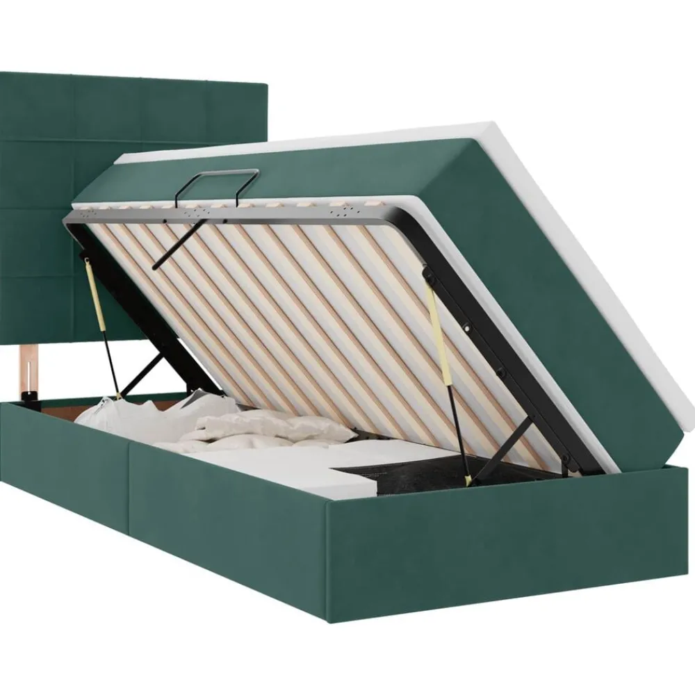 Lits & Accessoires-vidaXL Lit avec rangement et matelas 90 x 190 cm Velours Vert foncé