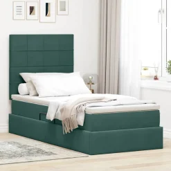 Lits & Accessoires-vidaXL Lit avec rangement et matelas 90 x 190 cm Velours Vert foncé