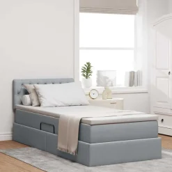 Lits & Accessoires-vidaXL Lit avec rangement et LED avec LED 90 x 190 cm tissu Gris clair