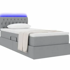 Lits & Accessoires-vidaXL Lit avec rangement et LED avec LED 90 x 190 cm tissu Gris clair